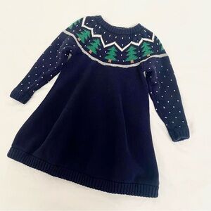 Hanna Andersson Holiday Winter Tree Tannenbaum Knit Long Sleeve Sweater Dress